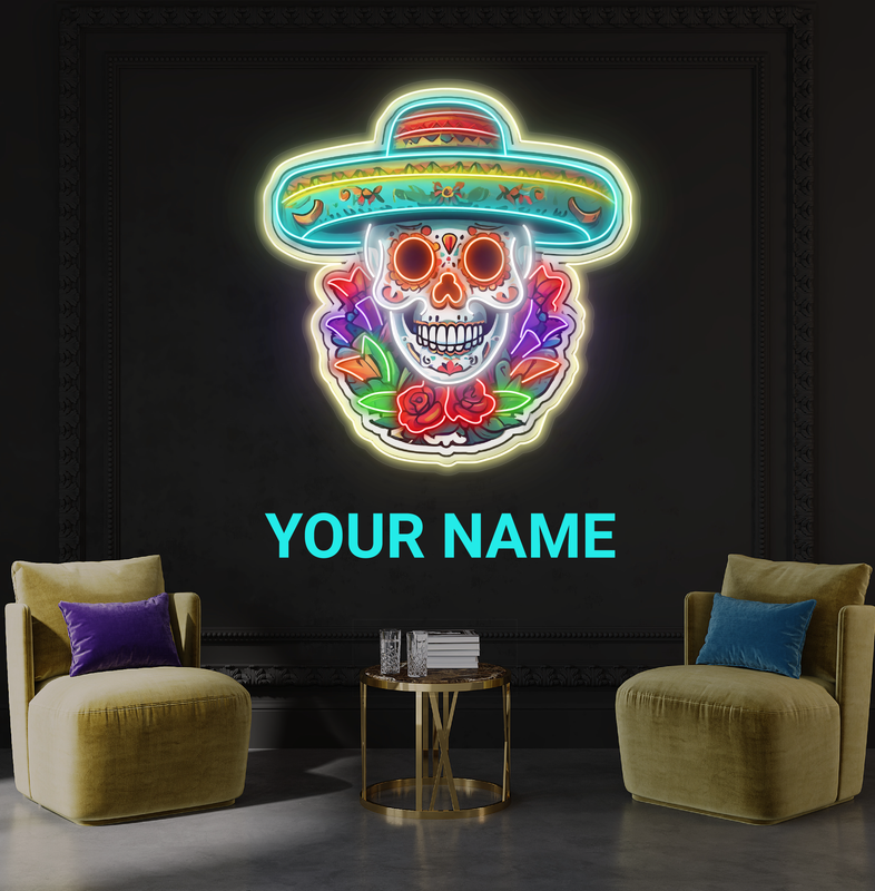 Enseigne Néon LED Tête de Mort Calavera Fleurie