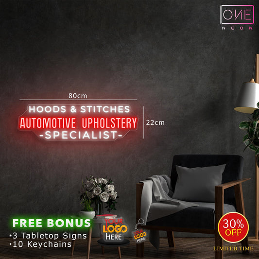 Hoods & Stitches Automotive Upholstery Specialist | LED Neon Sign
