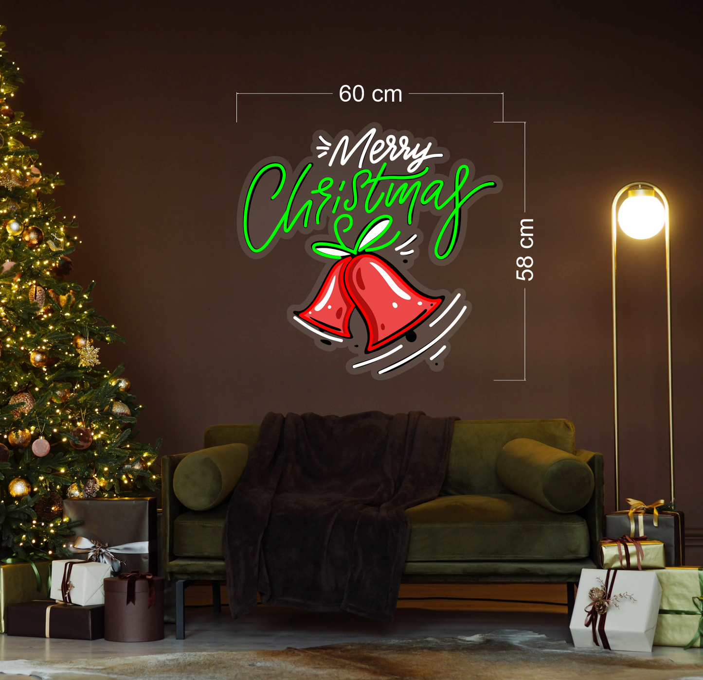 Enseigne au néon LED Joyeux Noël Bell