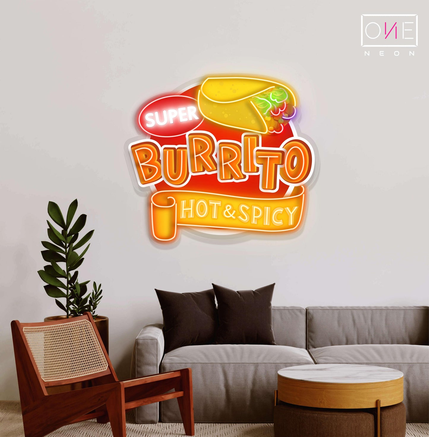 Enseigne néon LED Super Burrito Hot Spicy Artwork