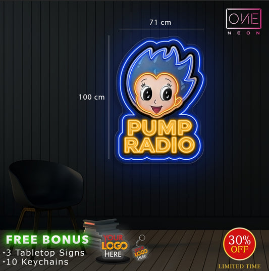 PUMP RADIO | LED Neon Sign (3 SIGNS + 10 TABLETOPS+ 30 KEYCHAINS)