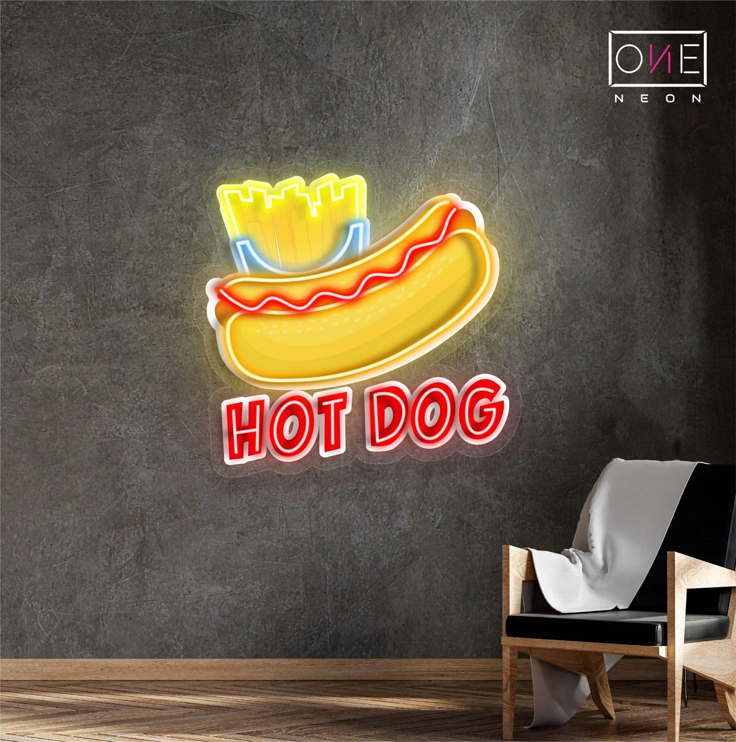Enseigne néon LED représentant un hot-dog