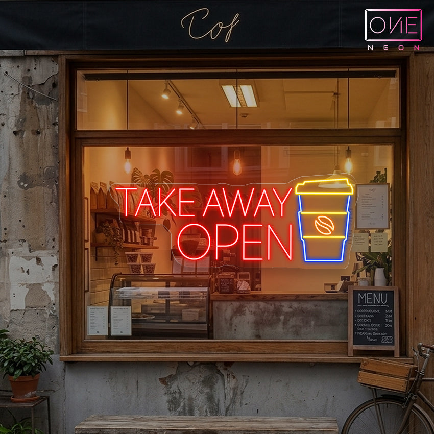 Café à emporter - Enseigne Néon LED Ouverte