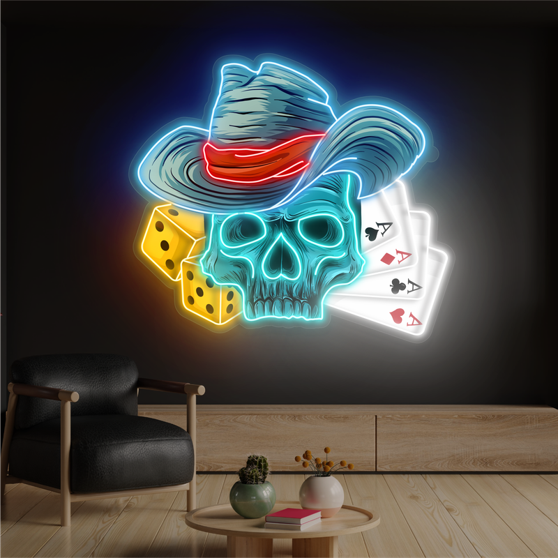 Enseigne Néon LED Tête de Mort Chanceuse