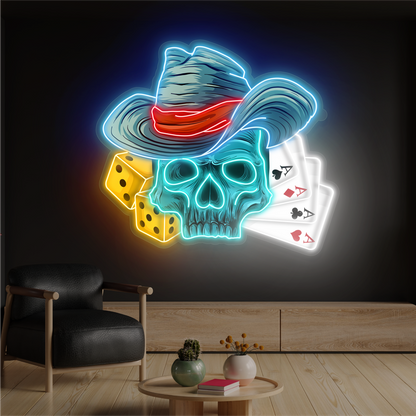 Enseigne Néon LED Tête de Mort Chanceuse