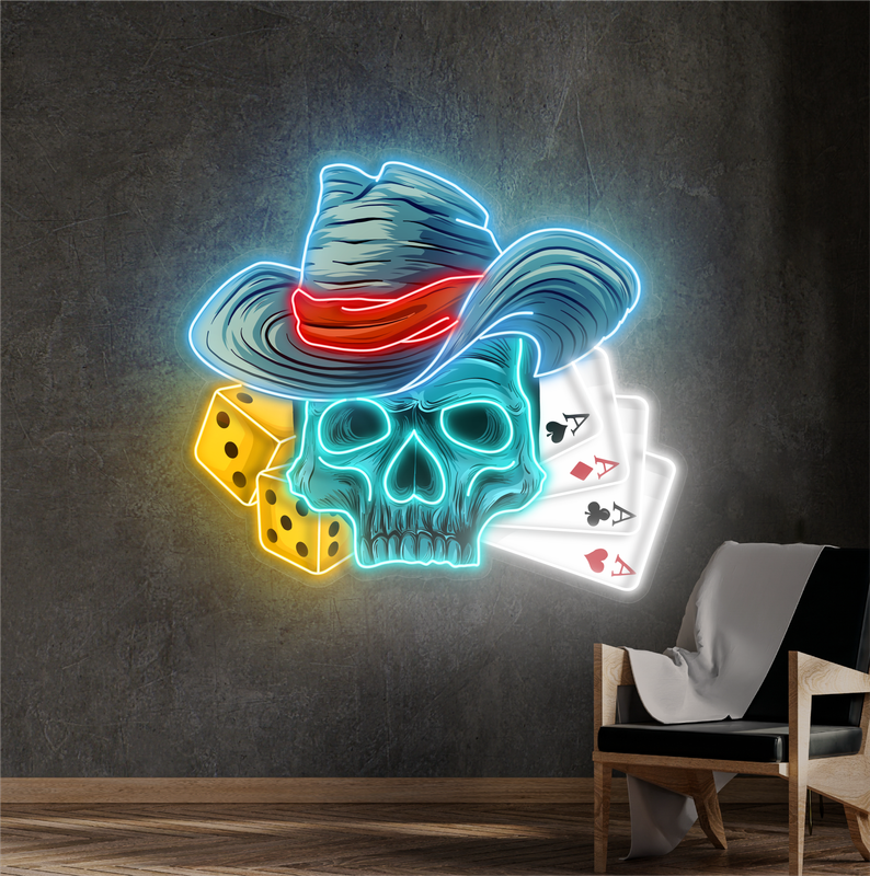 Enseigne Néon LED Tête de Mort Chanceuse