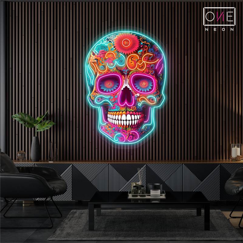Enseigne néon LED œuvre d'art ambiance Tête de mort mexicaine