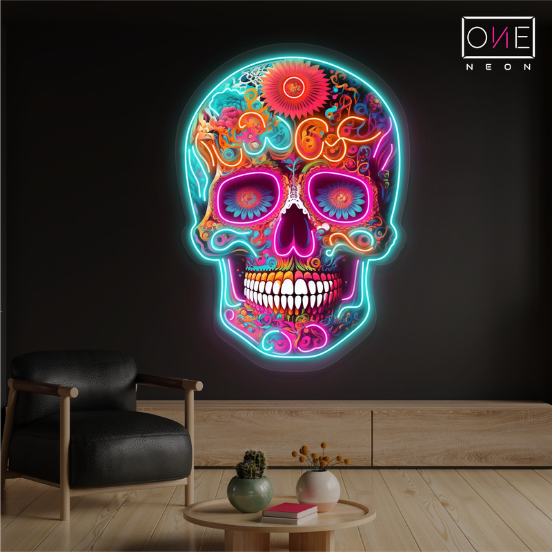 Enseigne néon LED œuvre d'art ambiance Tête de mort mexicaine