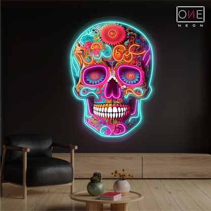 Enseigne néon LED œuvre d'art ambiance Tête de mort mexicaine
