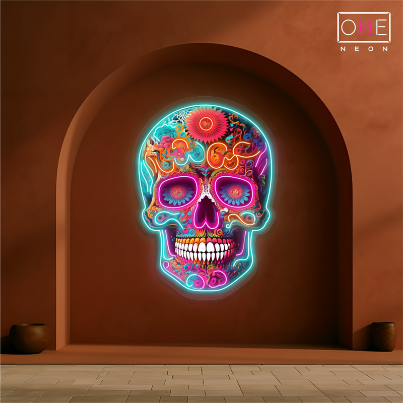 Enseigne néon LED œuvre d'art ambiance Tête de mort mexicaine