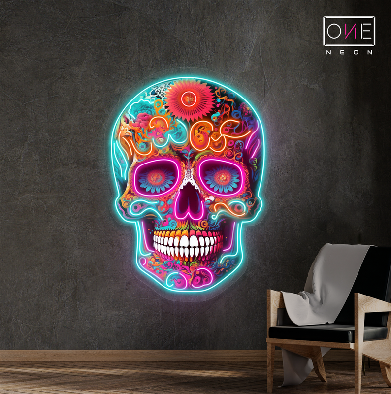 Enseigne néon LED œuvre d'art ambiance Tête de mort mexicaine