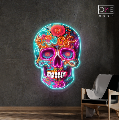 Enseigne néon LED œuvre d'art ambiance Tête de mort mexicaine