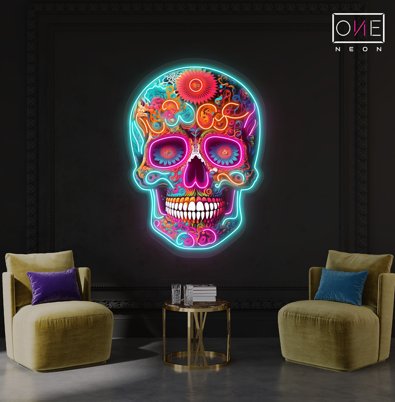 Enseigne néon LED œuvre d'art ambiance Tête de mort mexicaine