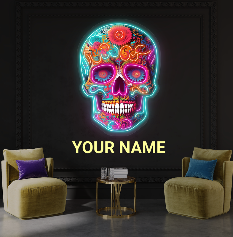 Enseigne néon LED œuvre d'art ambiance Tête de mort mexicaine