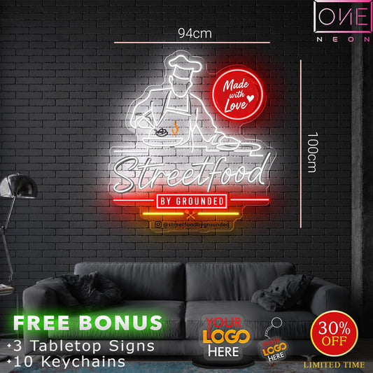 Streefood | LED Neon Sign (outdoor sign) +   a black mounting bracket installed underneath