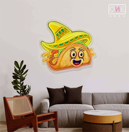 Enseigne néon LED artistique de tacos mignons et délicieux