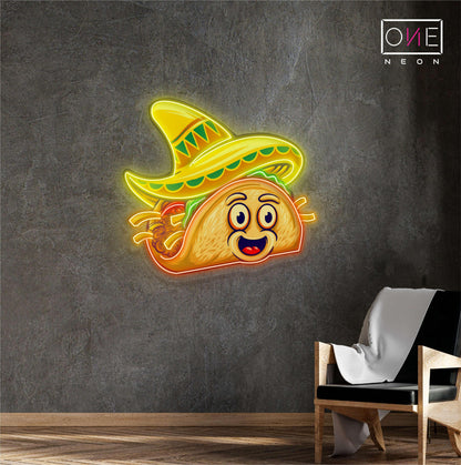 Enseigne néon LED artistique de tacos mignons et délicieux