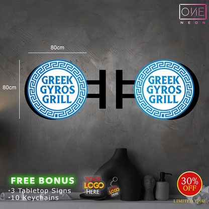 Wok wok wok and Greek Gyros Grill | LED Neon Sign (2 doubled-side ligh boxes)