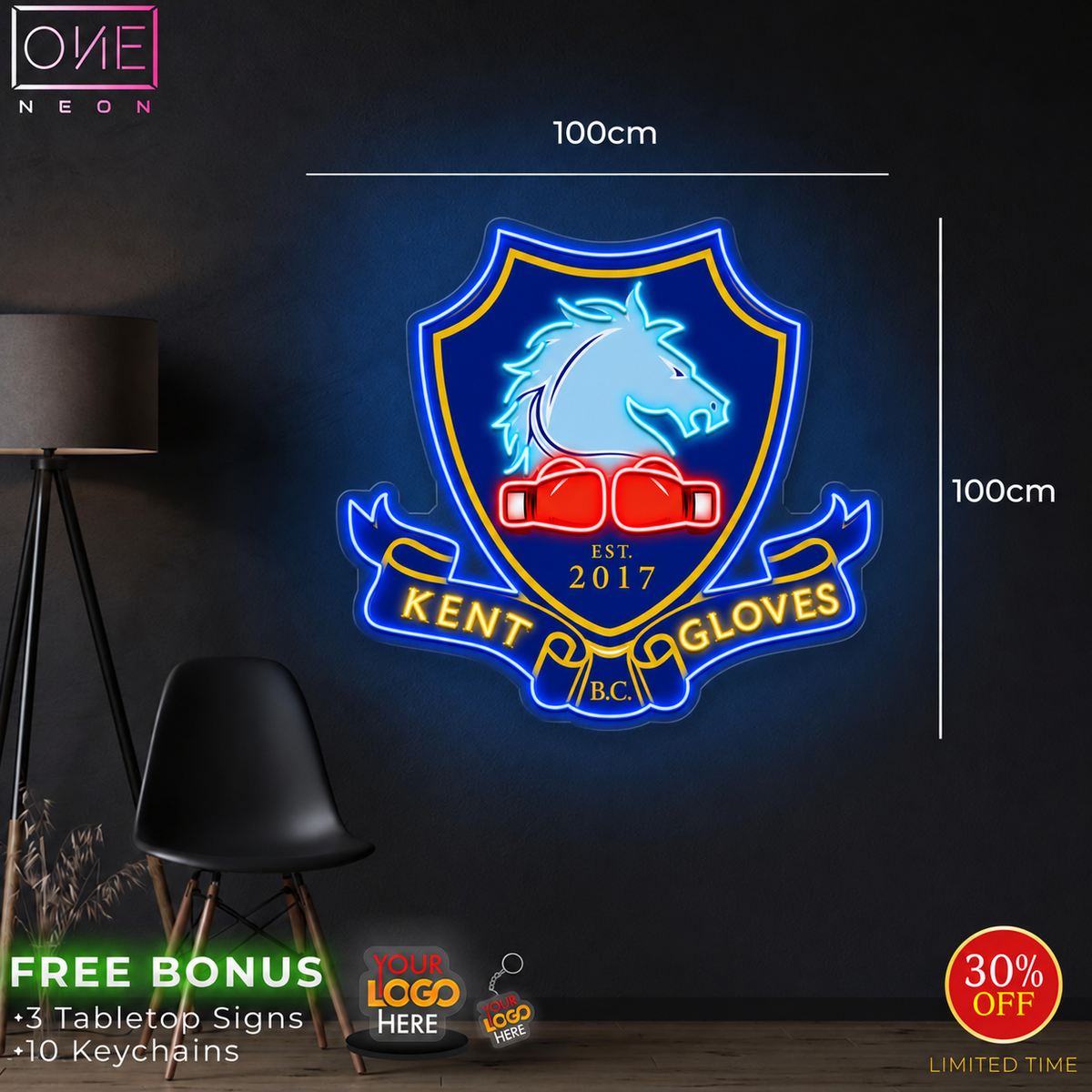 KENT GLOVES | LED Neon Sign ( 2 signs + 10 tabletops +30 keychians)