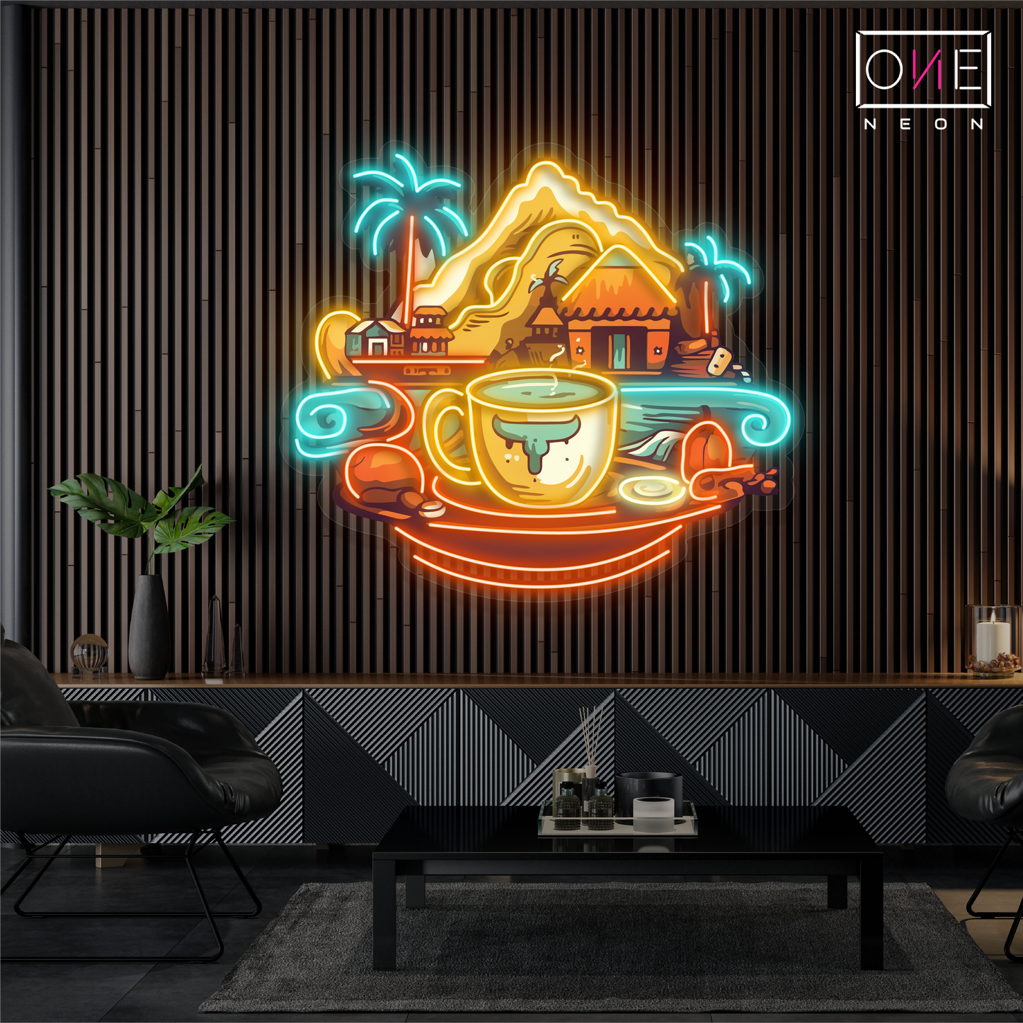 Enseigne néon LED "Art café : Retraite en montagne"