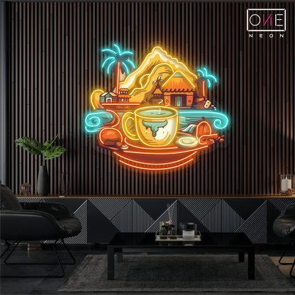Enseigne néon LED "Art café : Retraite en montagne"