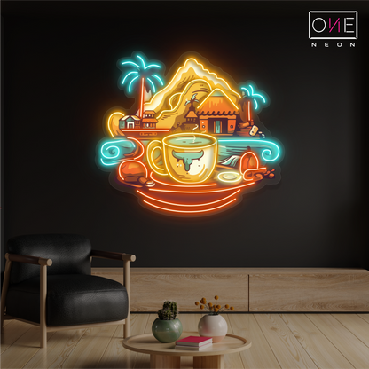 Enseigne néon LED "Art café : Retraite en montagne"