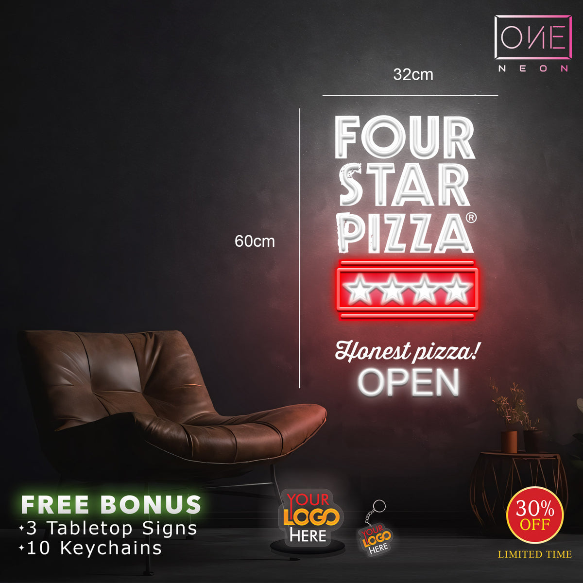 FOUR STAR PIZZA | LED Neon Sign (2 signs)
