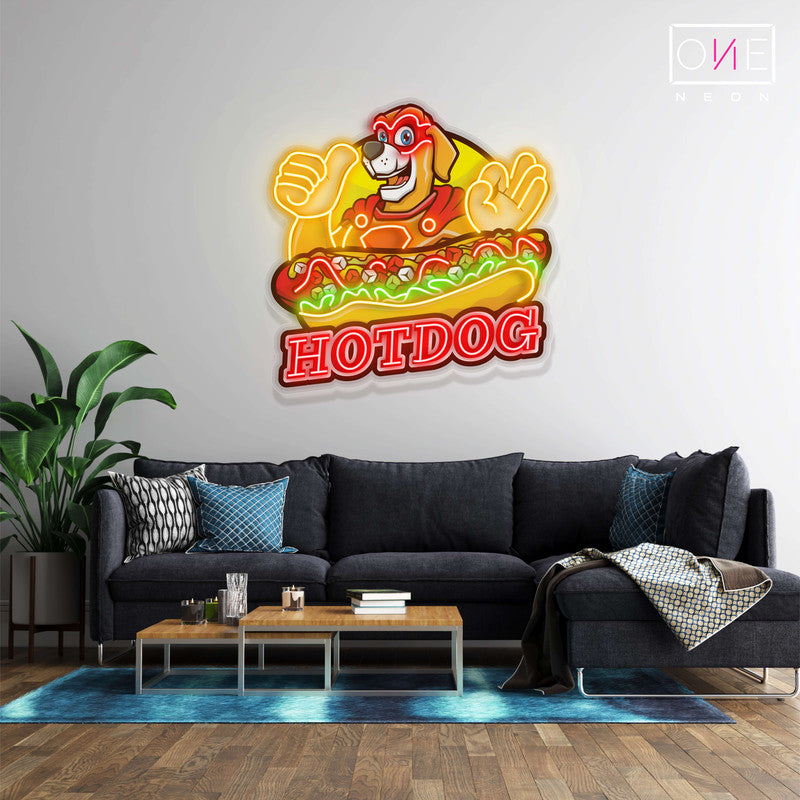 Enseigne néon LED œuvre d'art Hot-dog