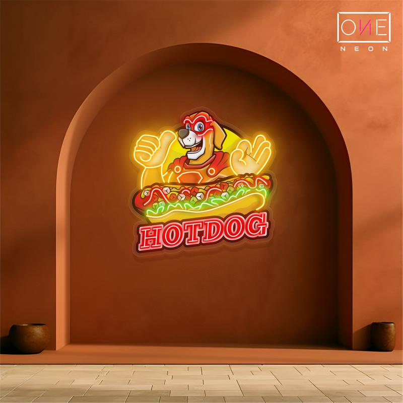 Enseigne néon LED œuvre d'art Hot-dog