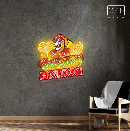Enseigne néon LED œuvre d'art Hot-dog