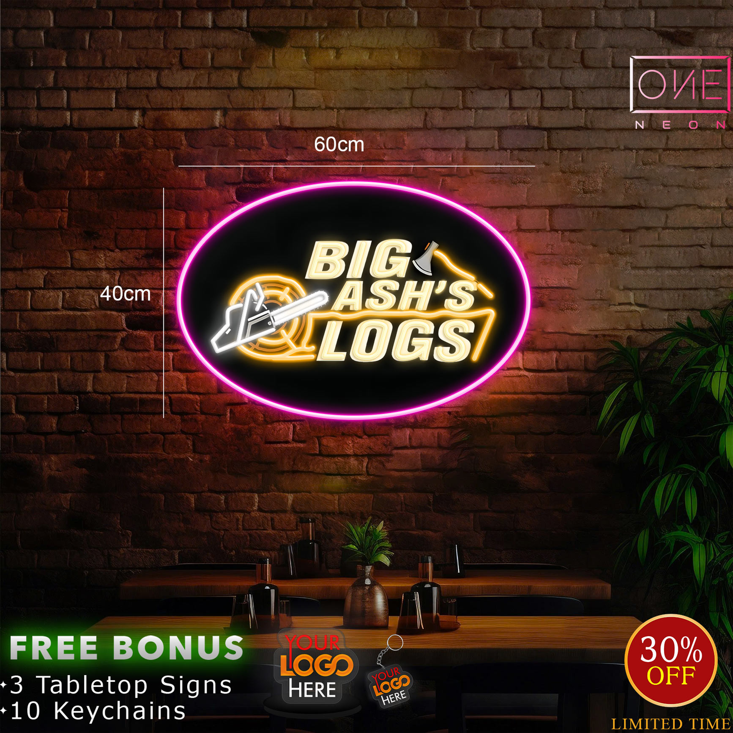BIG ASH'S LOGS | LED Neon Sign