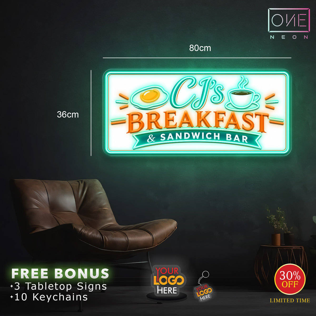 CJ'S BREAKFAST & SANDWICH BAR | LED Neon Sign