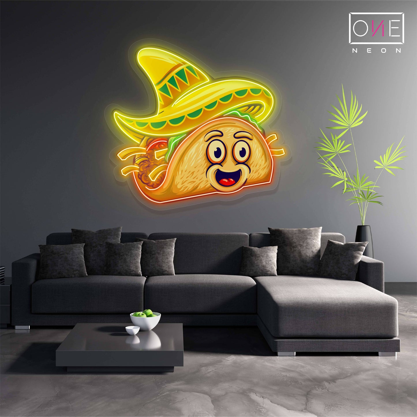 Enseigne néon LED artistique de tacos mignons et délicieux
