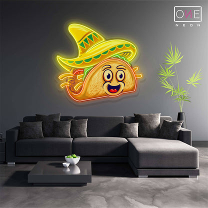 Enseigne néon LED artistique de tacos mignons et délicieux