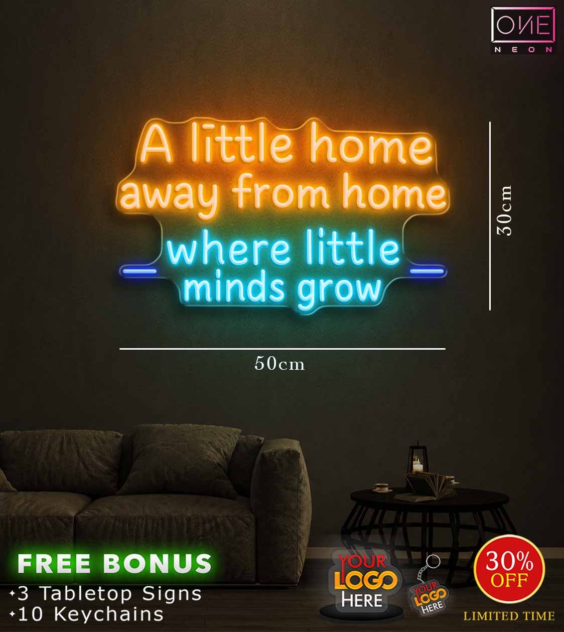 A little home away from home,  where little minds grow+ Cool Kids Club| LED Neon Sign (2 signs)