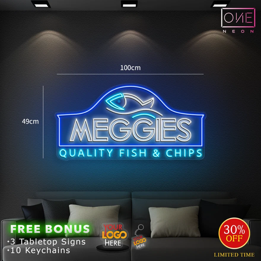 Meggies Restaurant Ltd ( 2 signs + 13 tabletops + 20 keychains) | LED Neon Sign