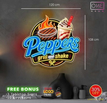 Peppers grill and shake | LED Neon Sign