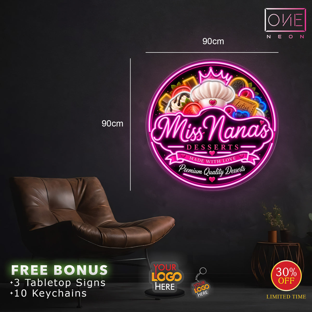 MISS NANAS | LED Neon Sign (6 tabletops + 20 keychains)
