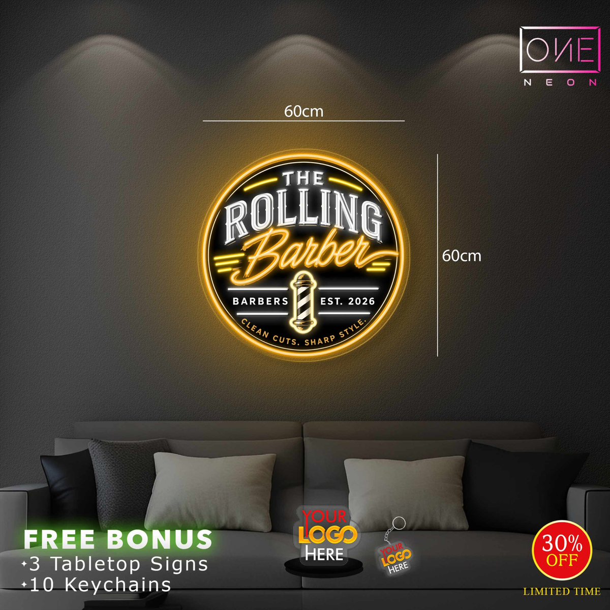 THE ROLLING BARBER | LED Neon Sign