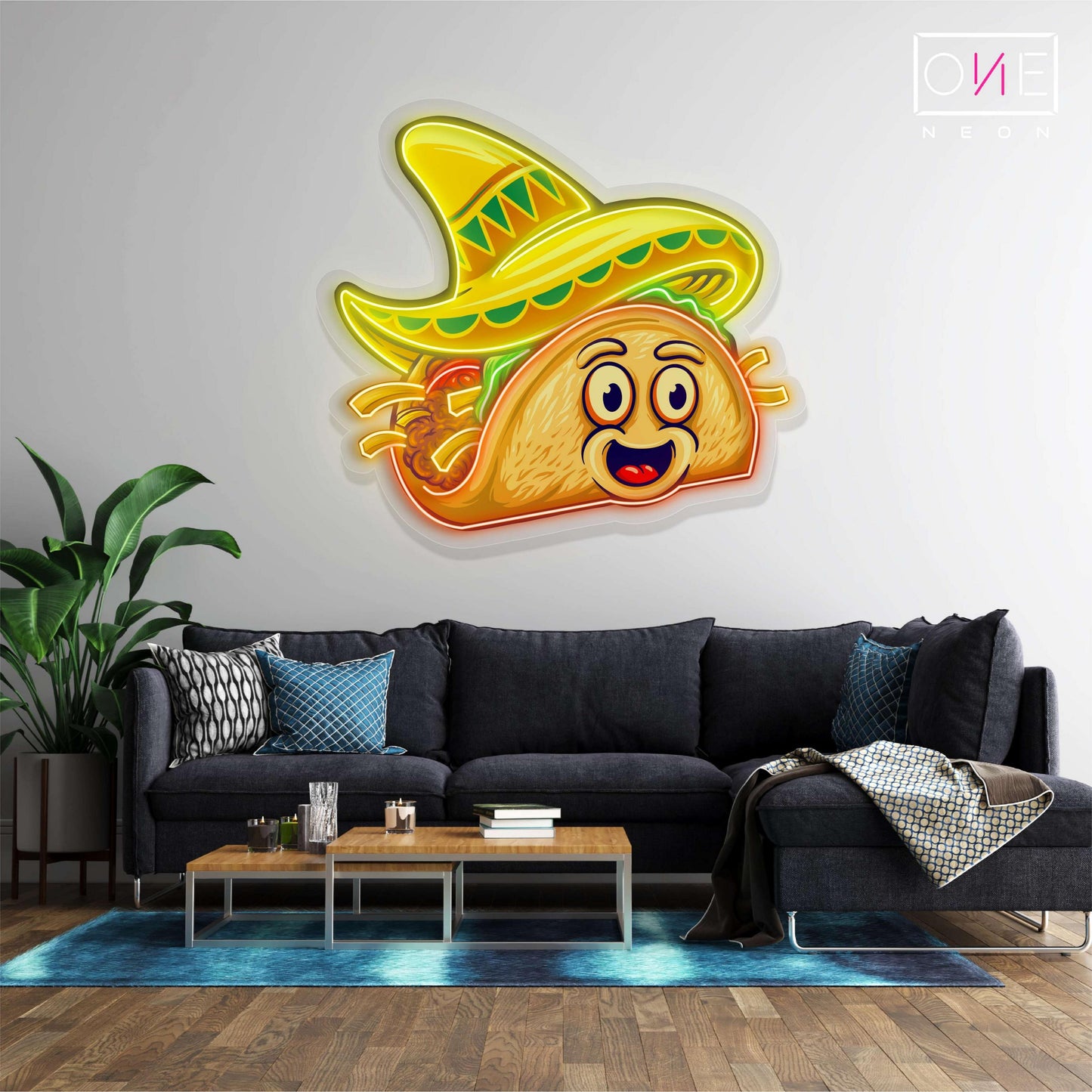 Enseigne néon LED artistique de tacos mignons et délicieux